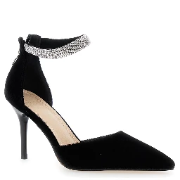 Black Pumps with Jewel Strap and Stiletto Heel in Velvet Woman