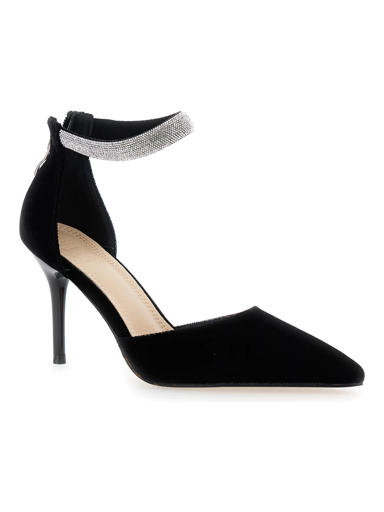 Black Pumps with Jewel Strap and Stiletto Heel in Velvet Woman alternative