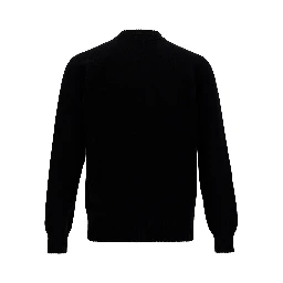 Black Crewneck Sweater with Ribbed Trims in Cashmere and Wool Man