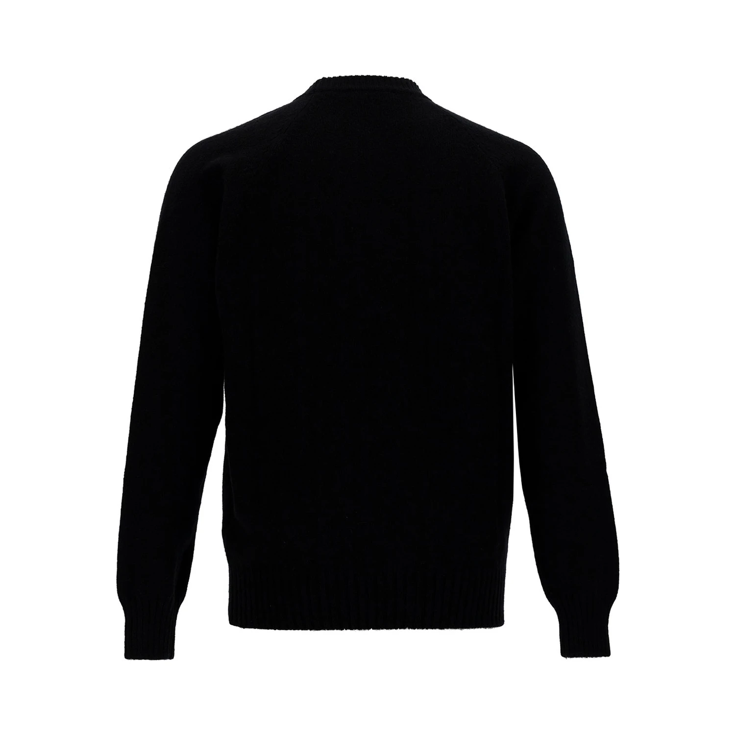 Black Crewneck Sweater with Ribbed Trims in Cashmere and Wool Man