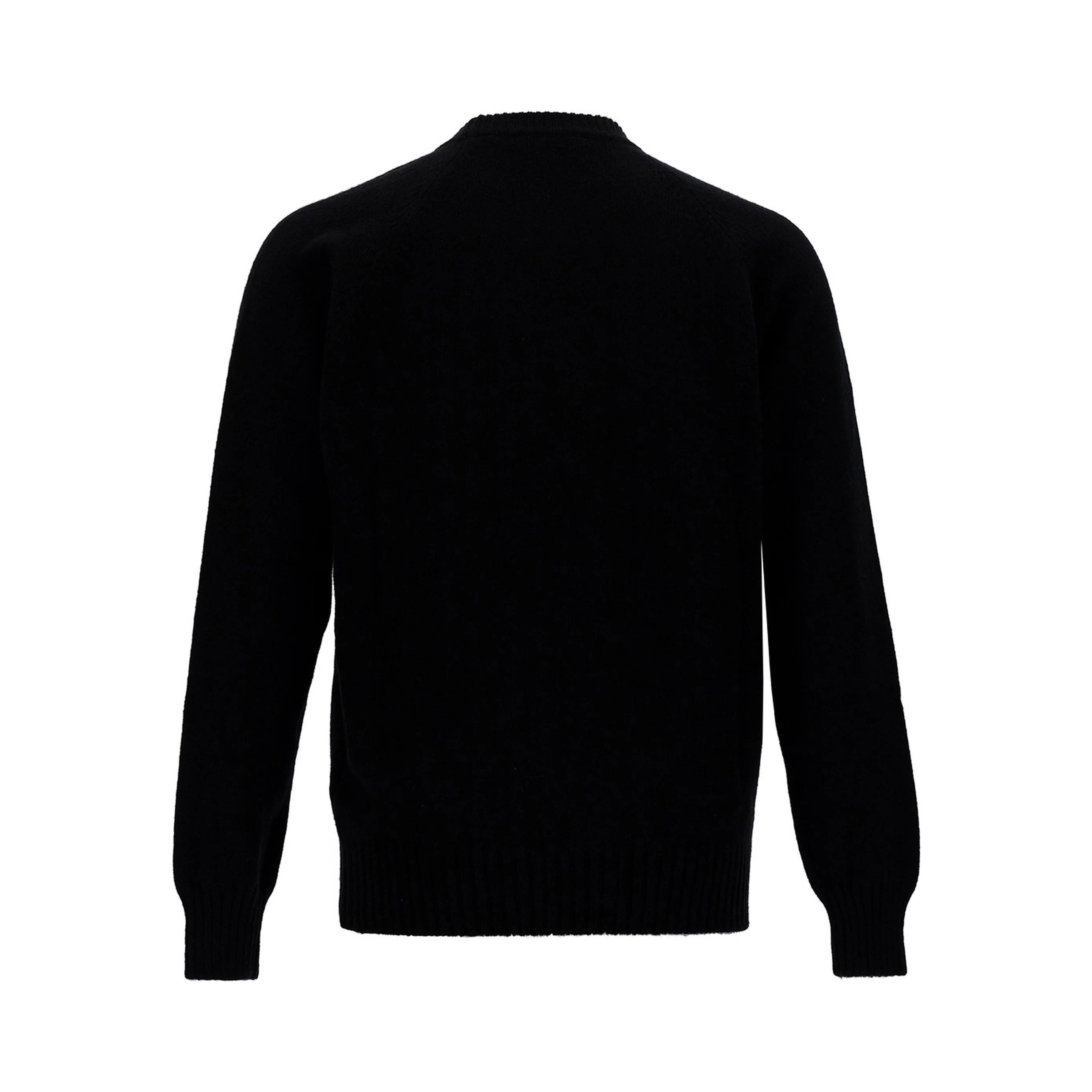 Black Crewneck Sweater with Ribbed Trims in Cashmere and Wool Man