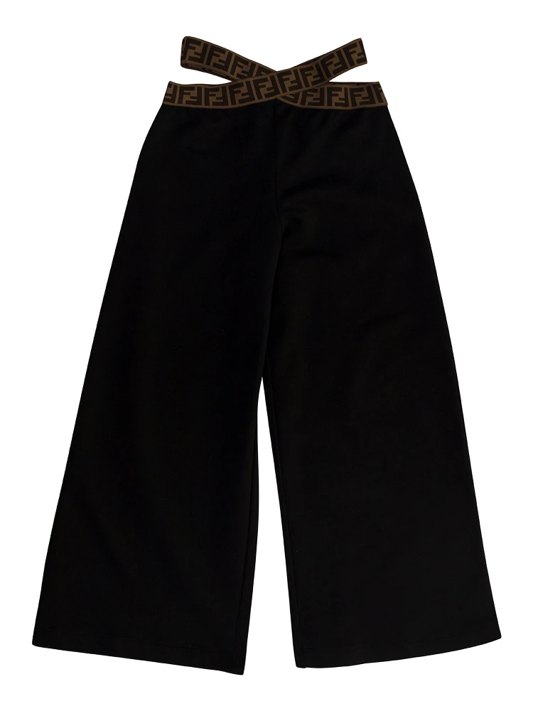 Black Pants with FF Motif and Cut-Out in Cotton Girl