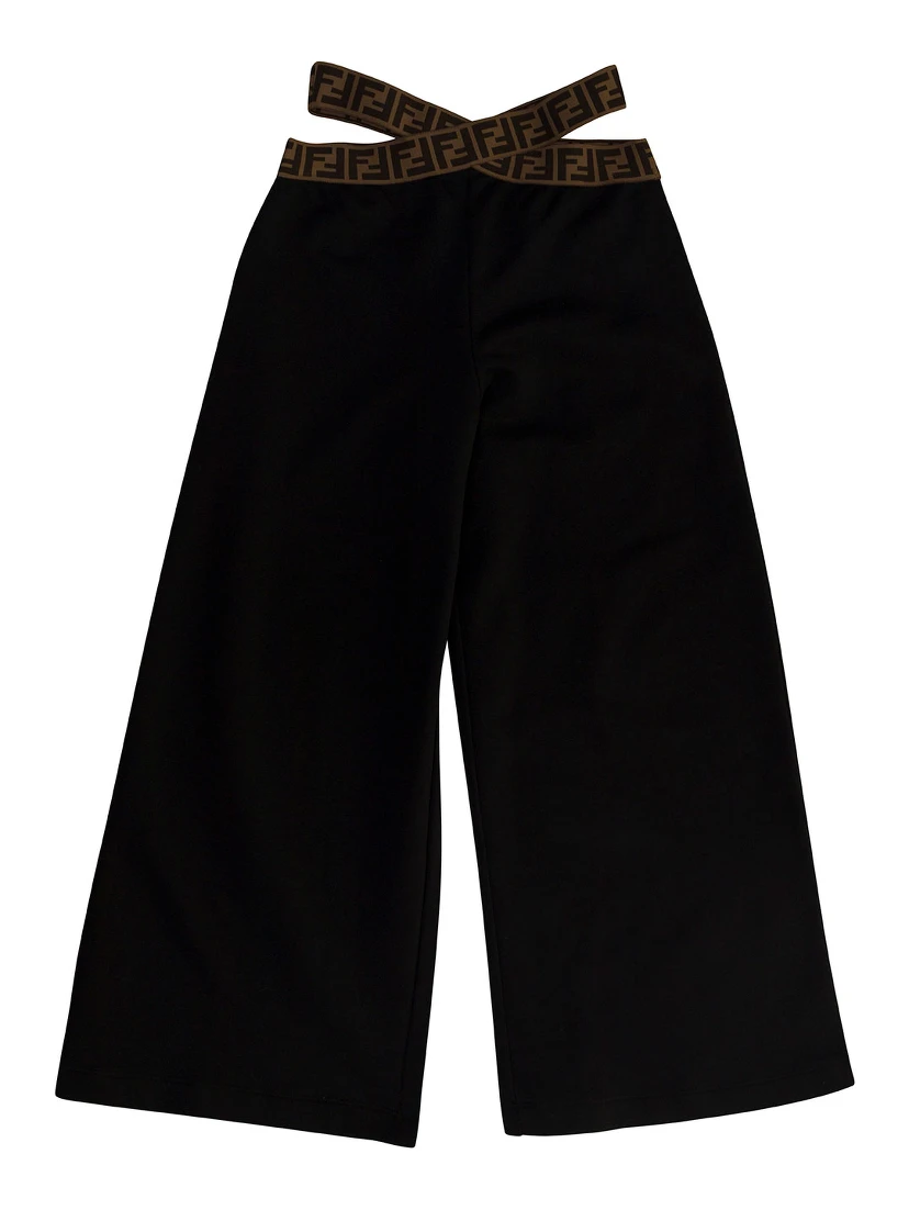 Black Pants with FF Motif and Cut-Out in Cotton Girl