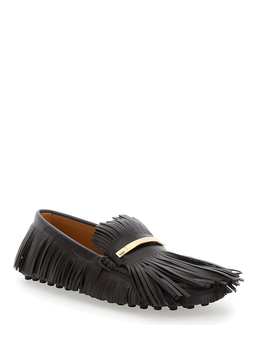 Yorky Brown Loafers with Fringes in Leather Woman