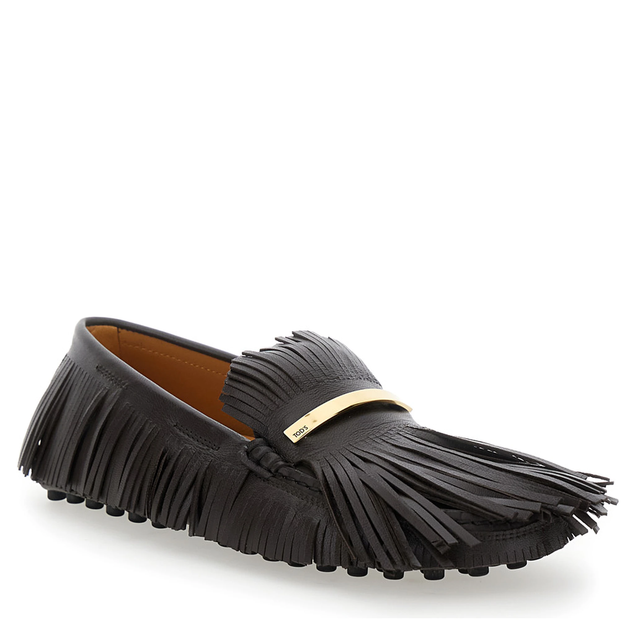 Yorky Brown Loafers with Fringes in Leather Woman