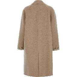 Beige Single-Breasted Reversible Coat in Wool Blend Woman