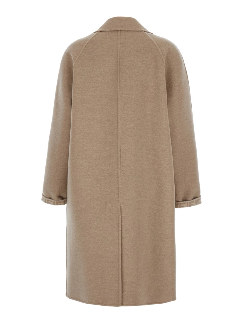 Beige Single-Breasted Reversible Coat in Wool Blend Woman