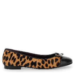 Brown Ballet Shoes with Cap Toe and Leopard Print in Leather Woman