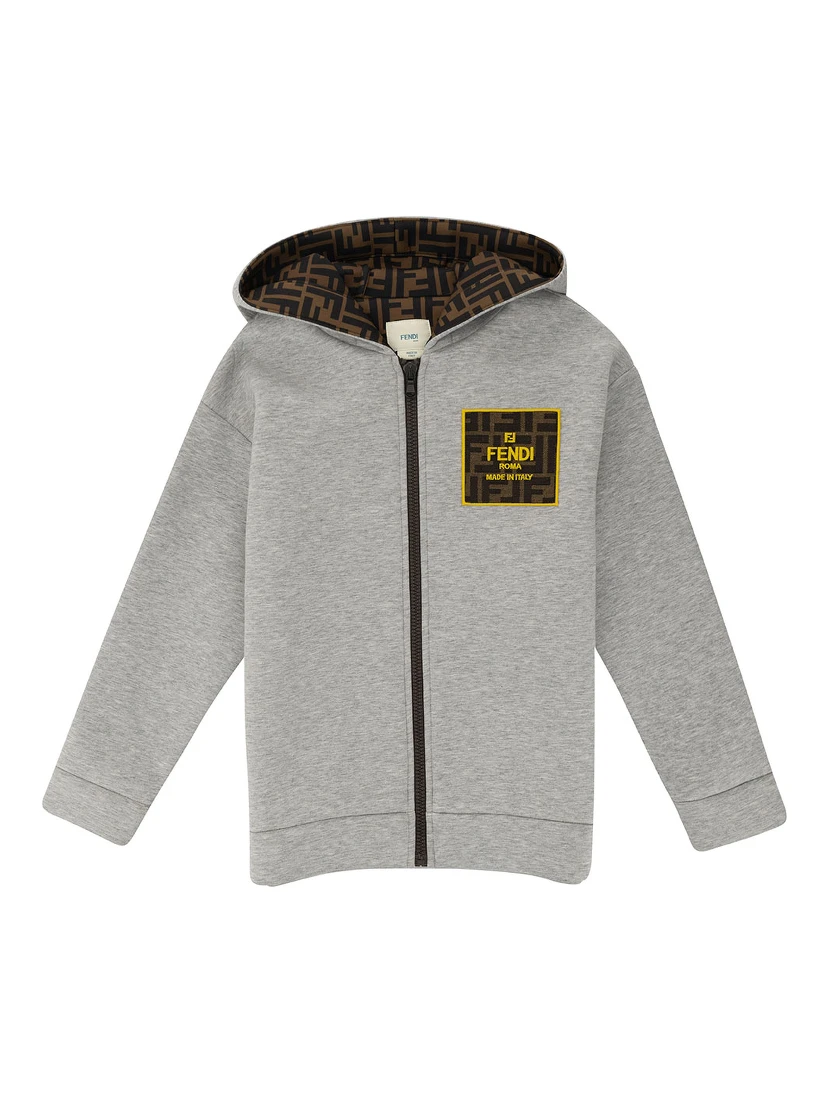 Grey Hoodie with Logo Detail in Fabric Boy