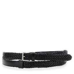 Black Belt with Buckle Closure and Interwoven Design in Leather Man