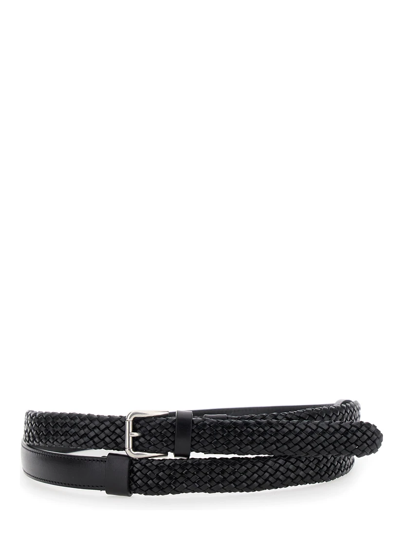 Black Belt with Buckle Closure and Interwoven Design in Leather Man