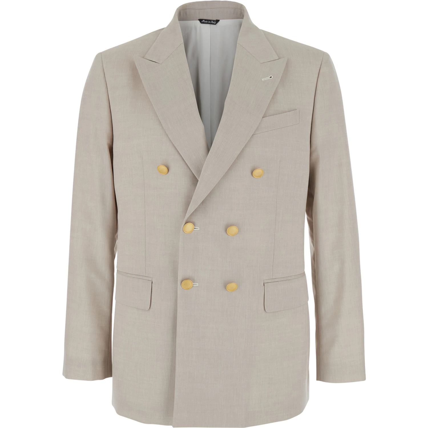 Beige Double Breasted Jacket with Peak Lapels in Virgin Wool and Cotton Blend Woman