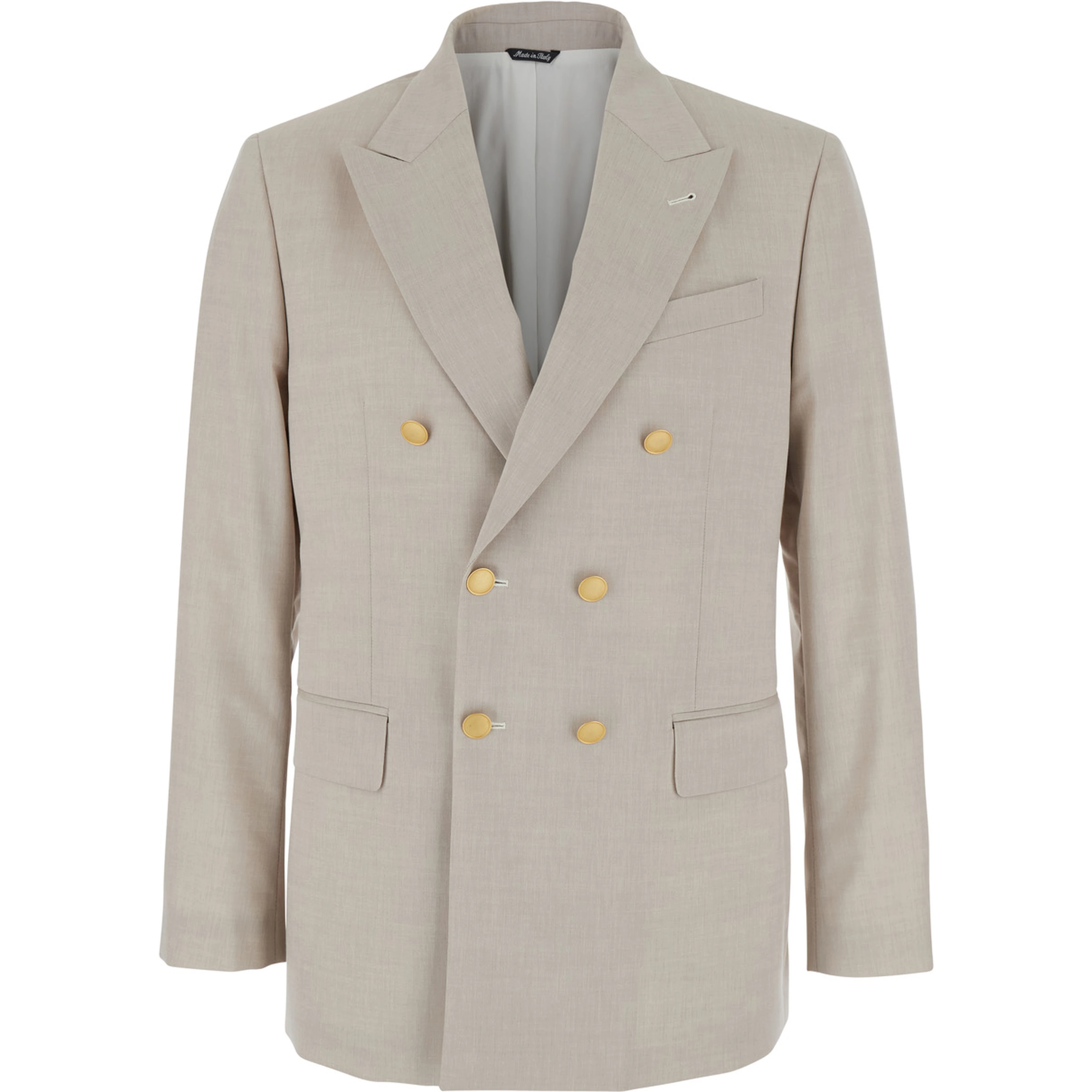 Beige Double Breasted Jacket with Peak Lapels in Virgin Wool and Cotton Blend Woman
