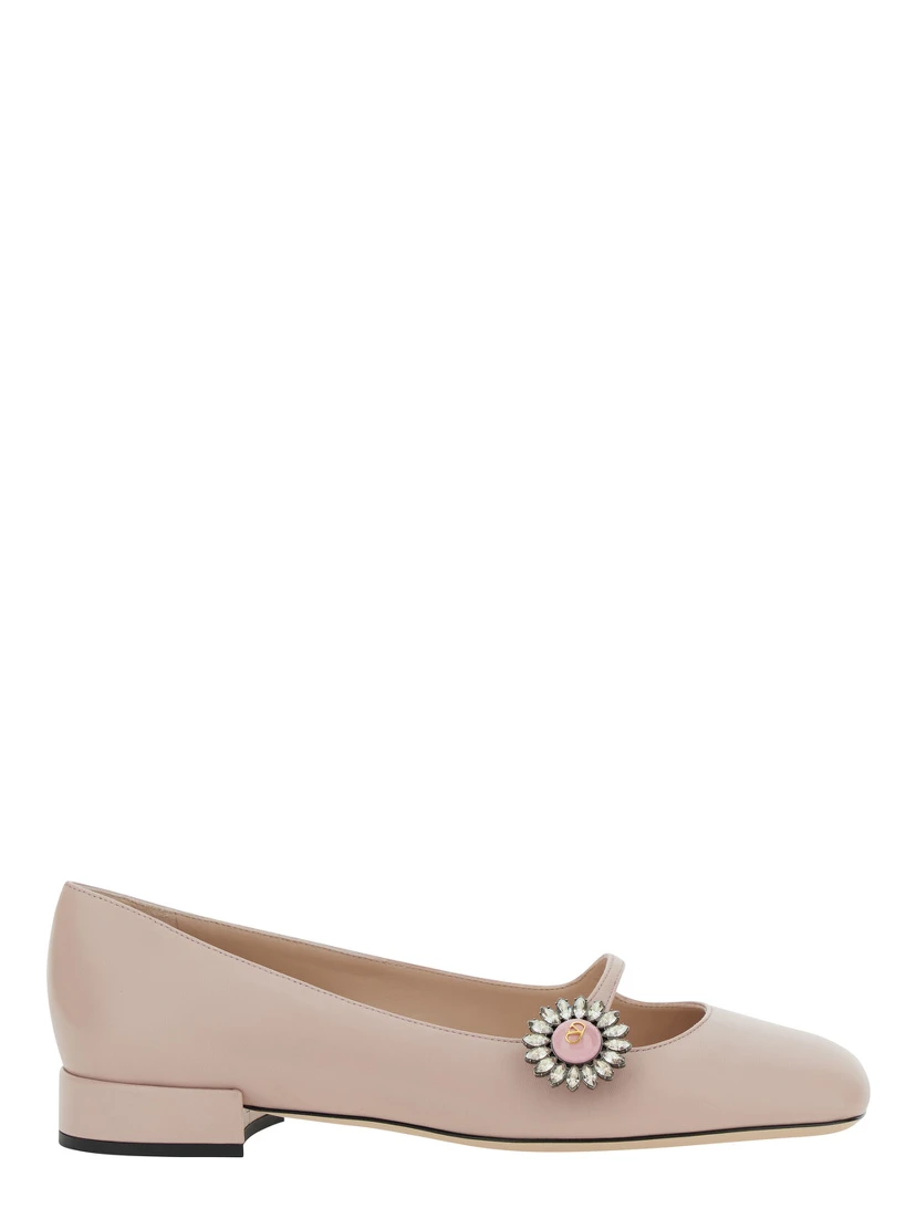 Preshoes Pink Ballerinas with Decorative Plate and Low Laminated Heel in Leather Woman
