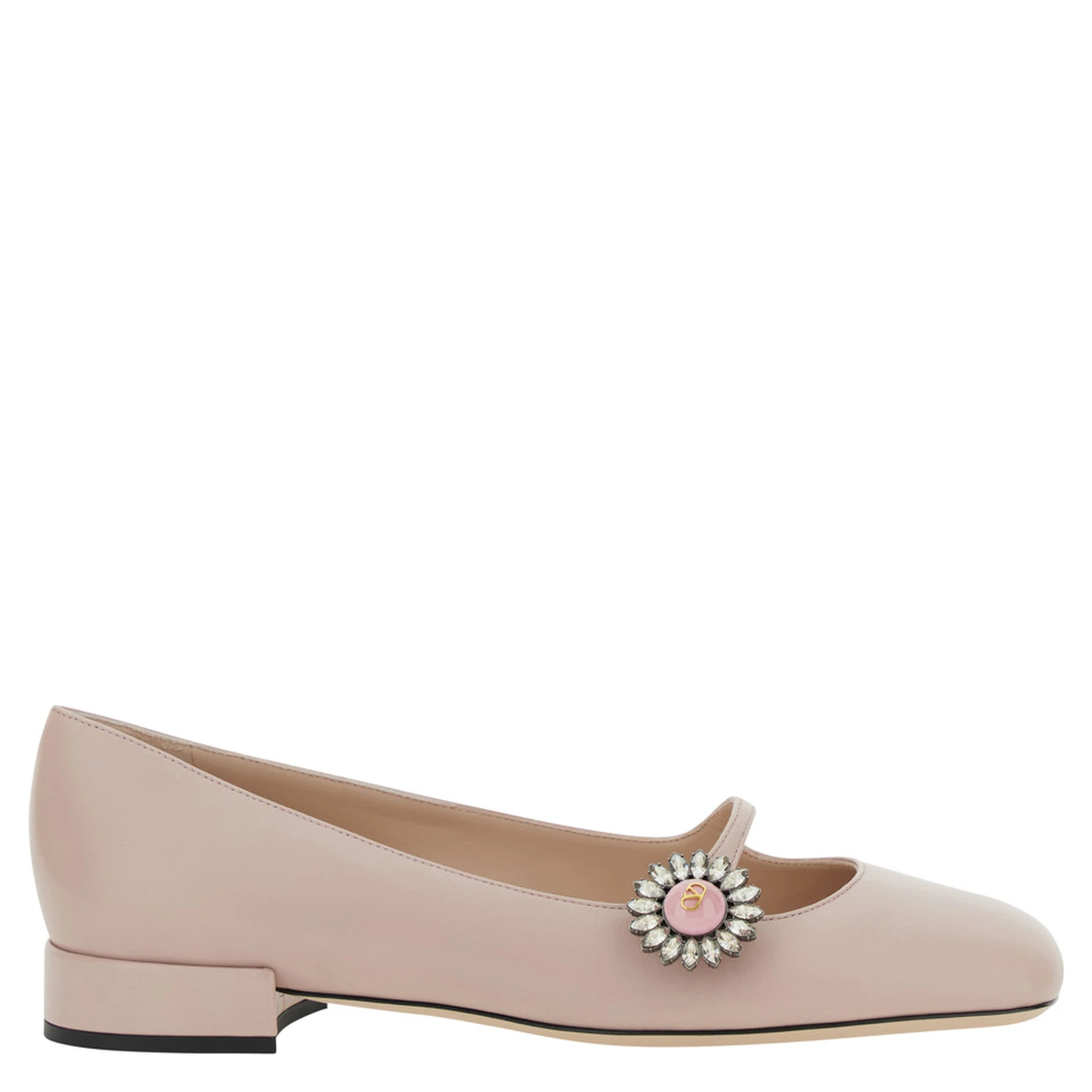 Preshoes Pink Ballerinas with Decorative Plate and Low Laminated Heel in Leather Woman