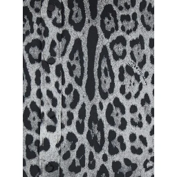 Grey Shirt with Leopard Print All-Over and Logo Lettering in Silk Man