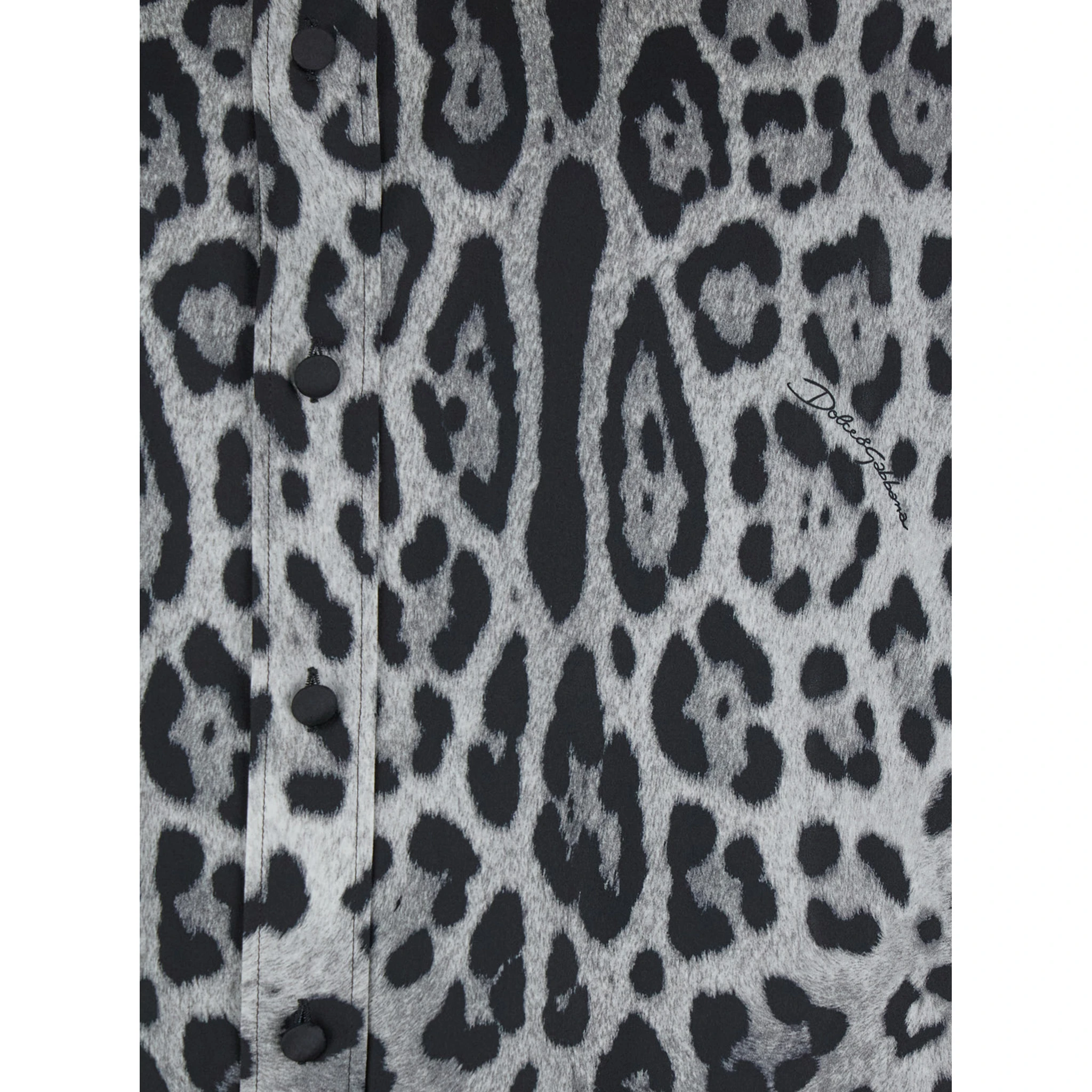 Grey Shirt with Leopard Print All-Over and Logo Lettering in Silk Man