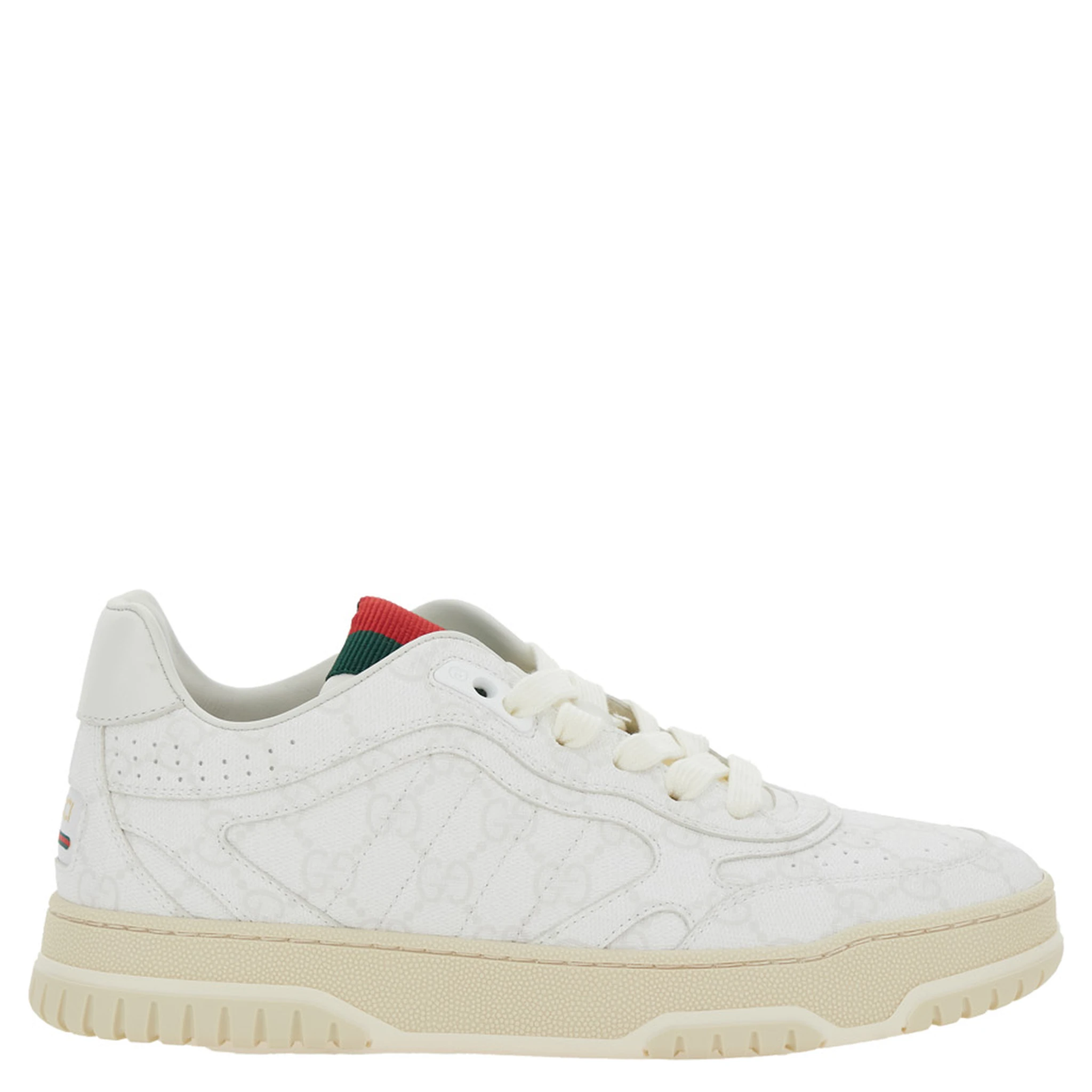 Re-Web White Low Top Sneakers with All-Over GG Motif in Leather Woman