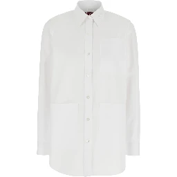 White Shirt with Tonal Logo Lettering Embroidery on the Collar in Cotton Woman