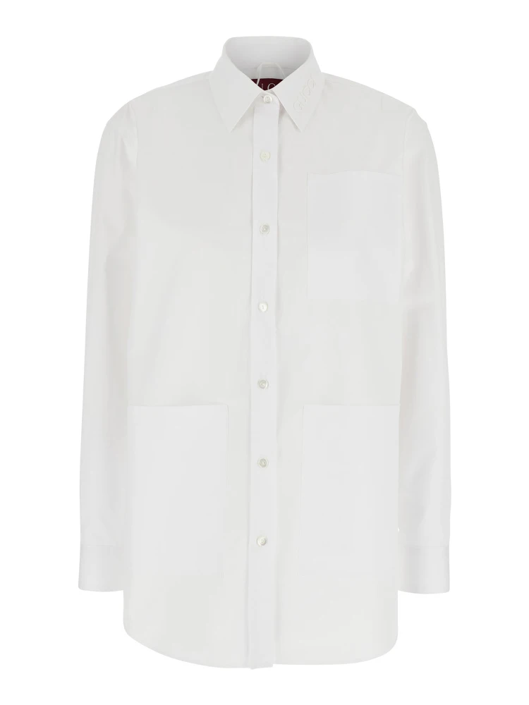 White Shirt with Tonal Logo Lettering Embroidery on the Collar in Cotton Woman