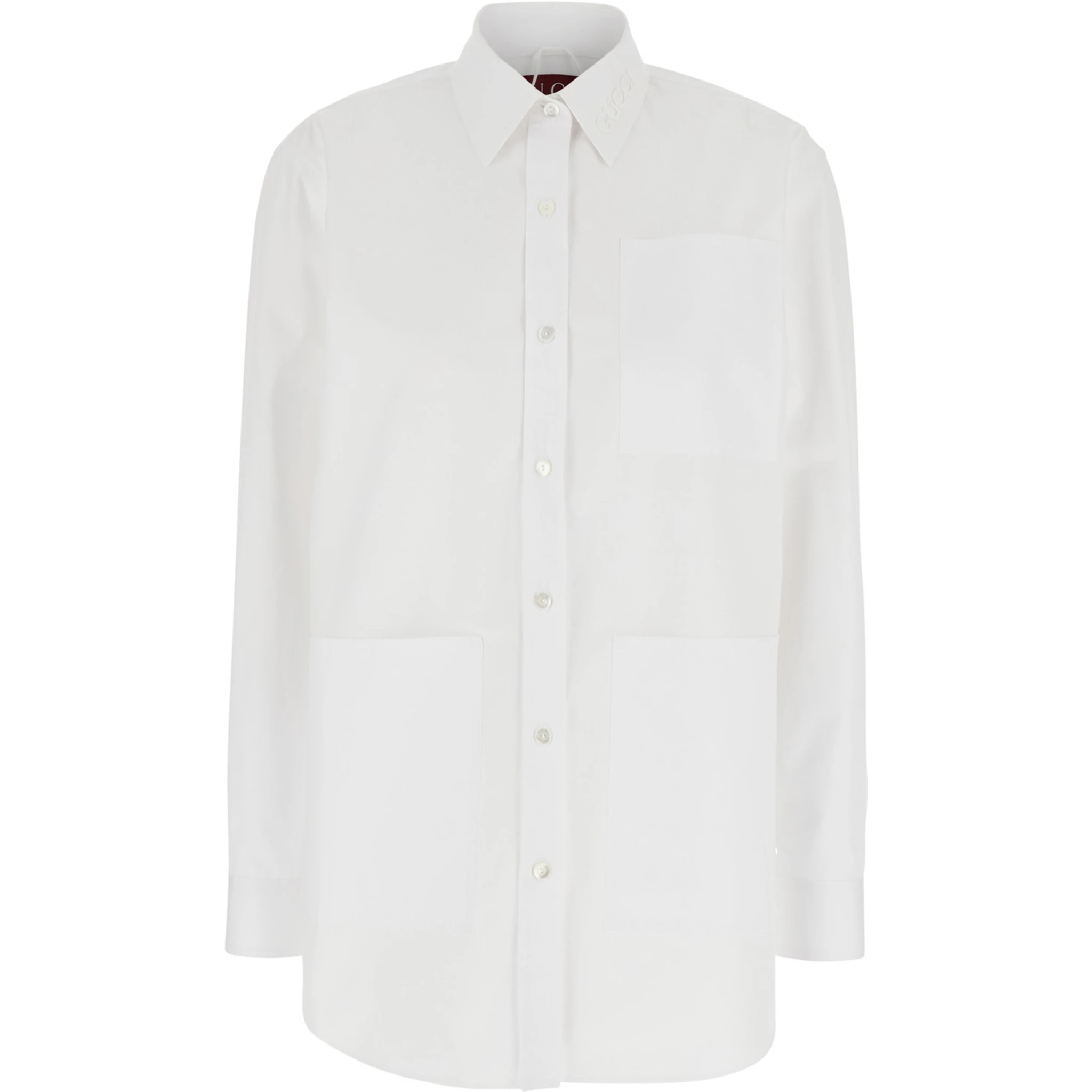 White Shirt with Tonal Logo Lettering Embroidery on the Collar in Cotton Woman