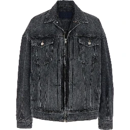 Grey Jacket with Wide Notched Revers and Dropped Shoulders in Denim Man