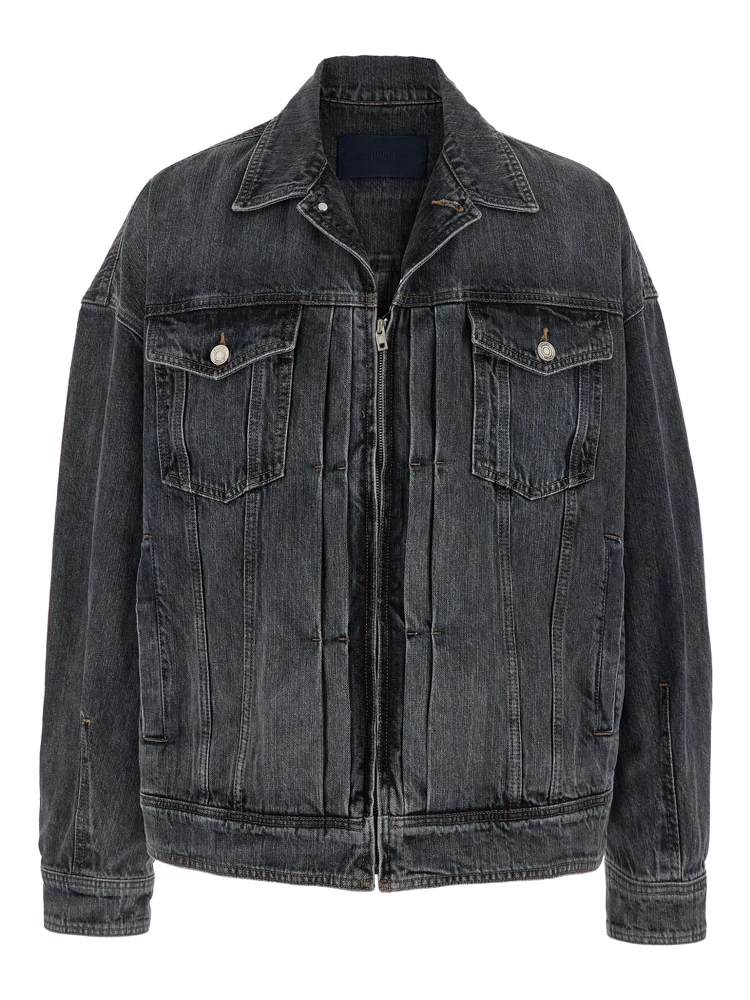 Grey Jacket with Wide Notched Revers and Dropped Shoulders in Denim Man