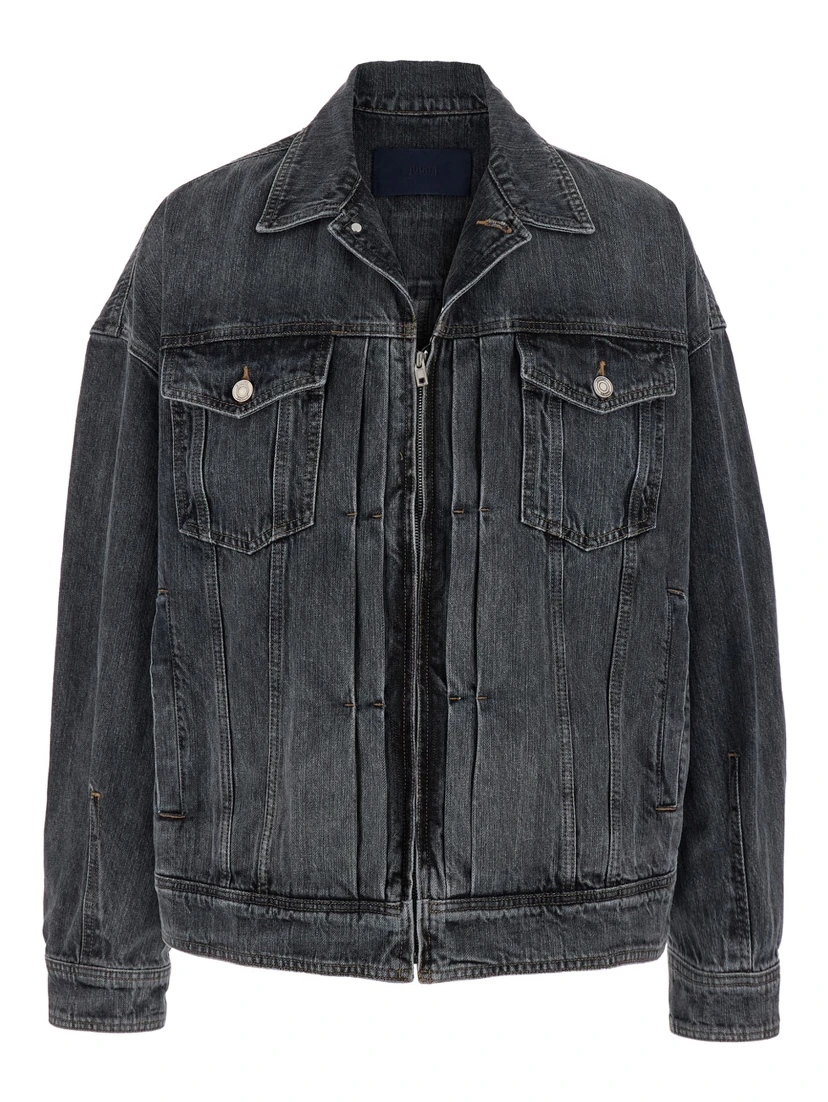 Grey Jacket with Wide Notched Revers and Dropped Shoulders in Denim Man