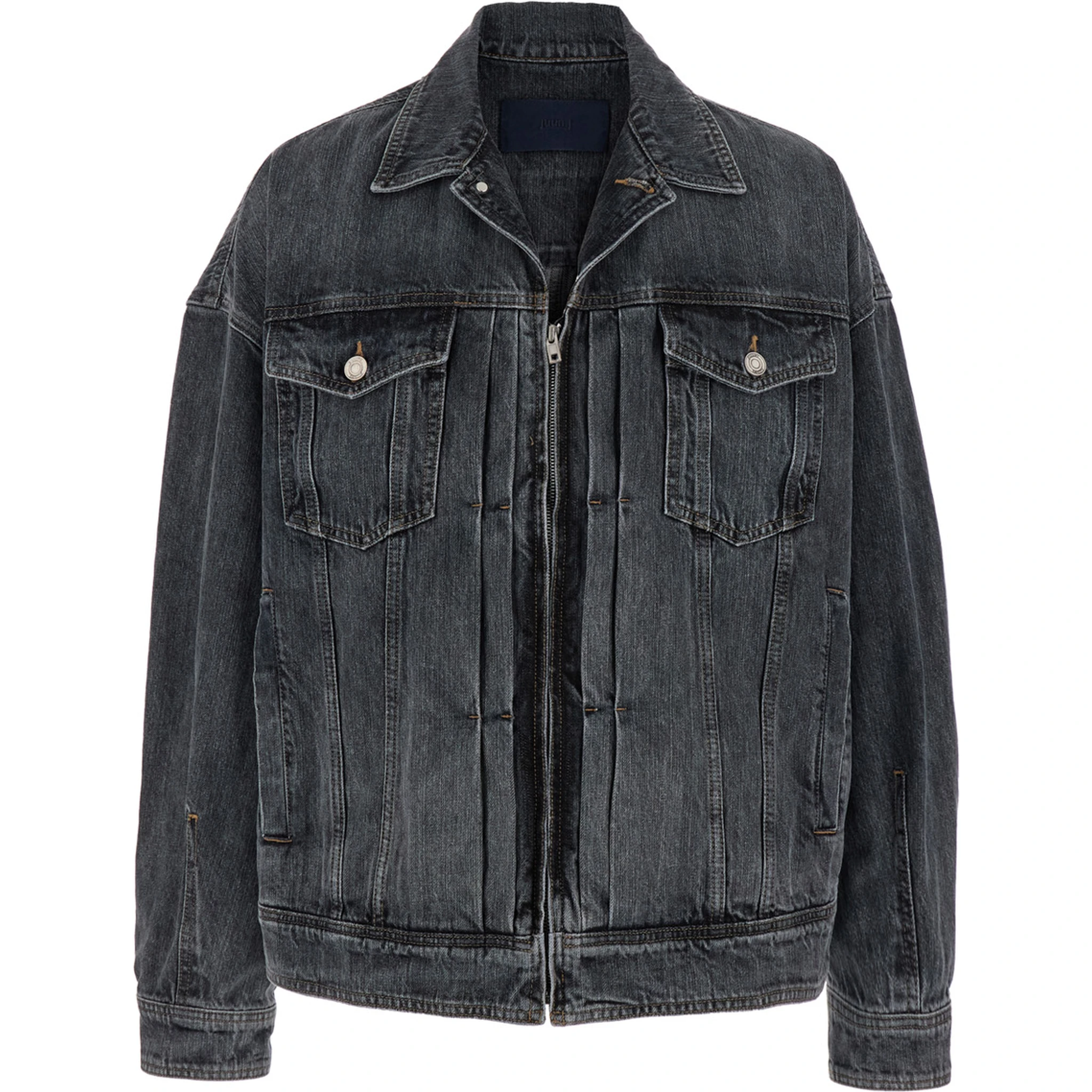 Grey Jacket with Wide Notched Revers and Dropped Shoulders in Denim Man