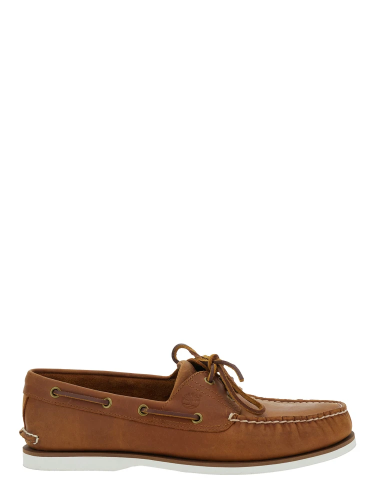 Brown Loafers with Bow Detail on the Front and Embossed Logo on the Side in Leather Man