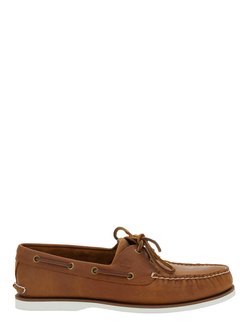 Brown Loafers with Bow Detail on the Front and Embossed Logo on the Side in Leather Man