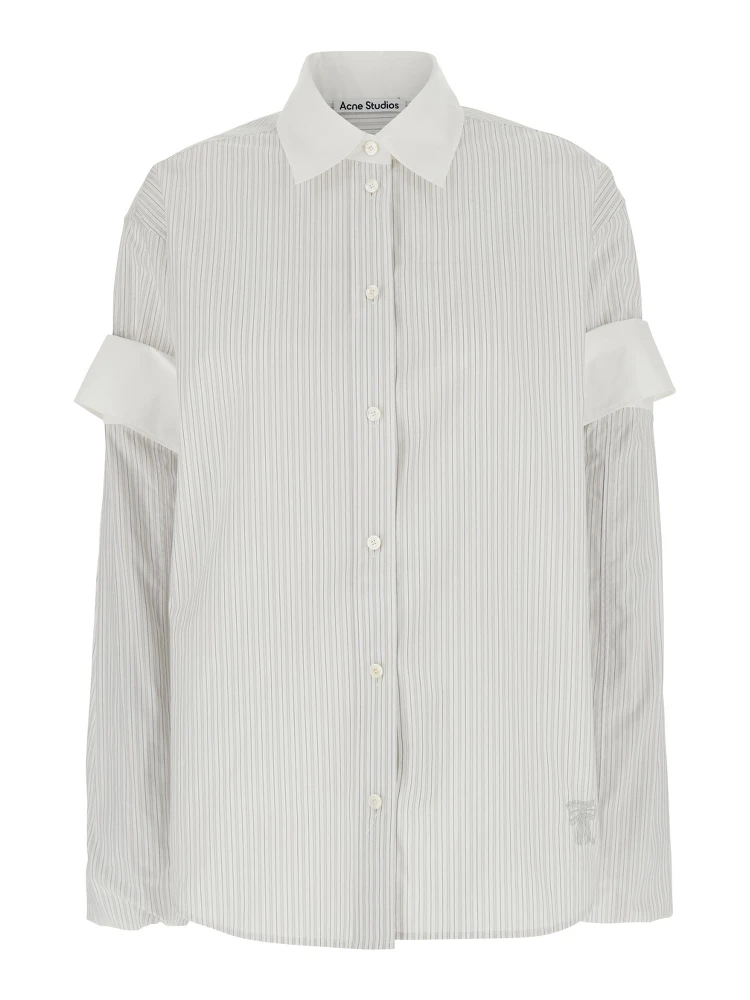 White Layered Shirt with All-Over Striped Motif in Cotton Woman