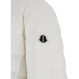 White Down Jacket with Logo Patch on the Sleeve and Snap Buttons in Tech Fabric Man