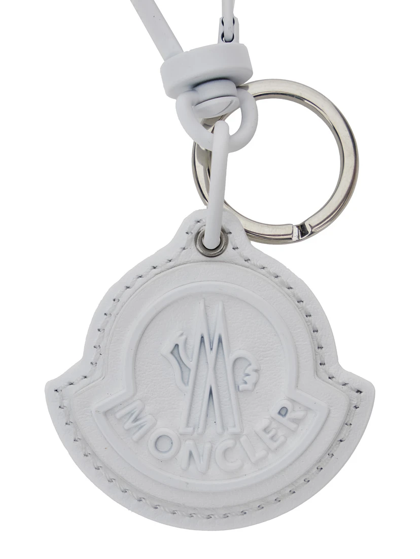 White Key-Ring with Logo in Leather Man