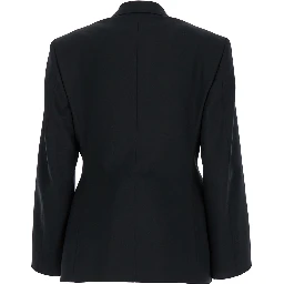 Hourglass Black Single-Breasted Jacket with Notched Revers in Wool Woman