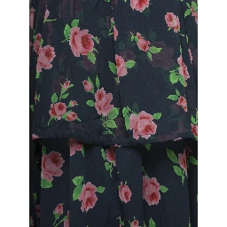Maxi Multicolor Dress with All-Over Roses Print in Chiffon Woman