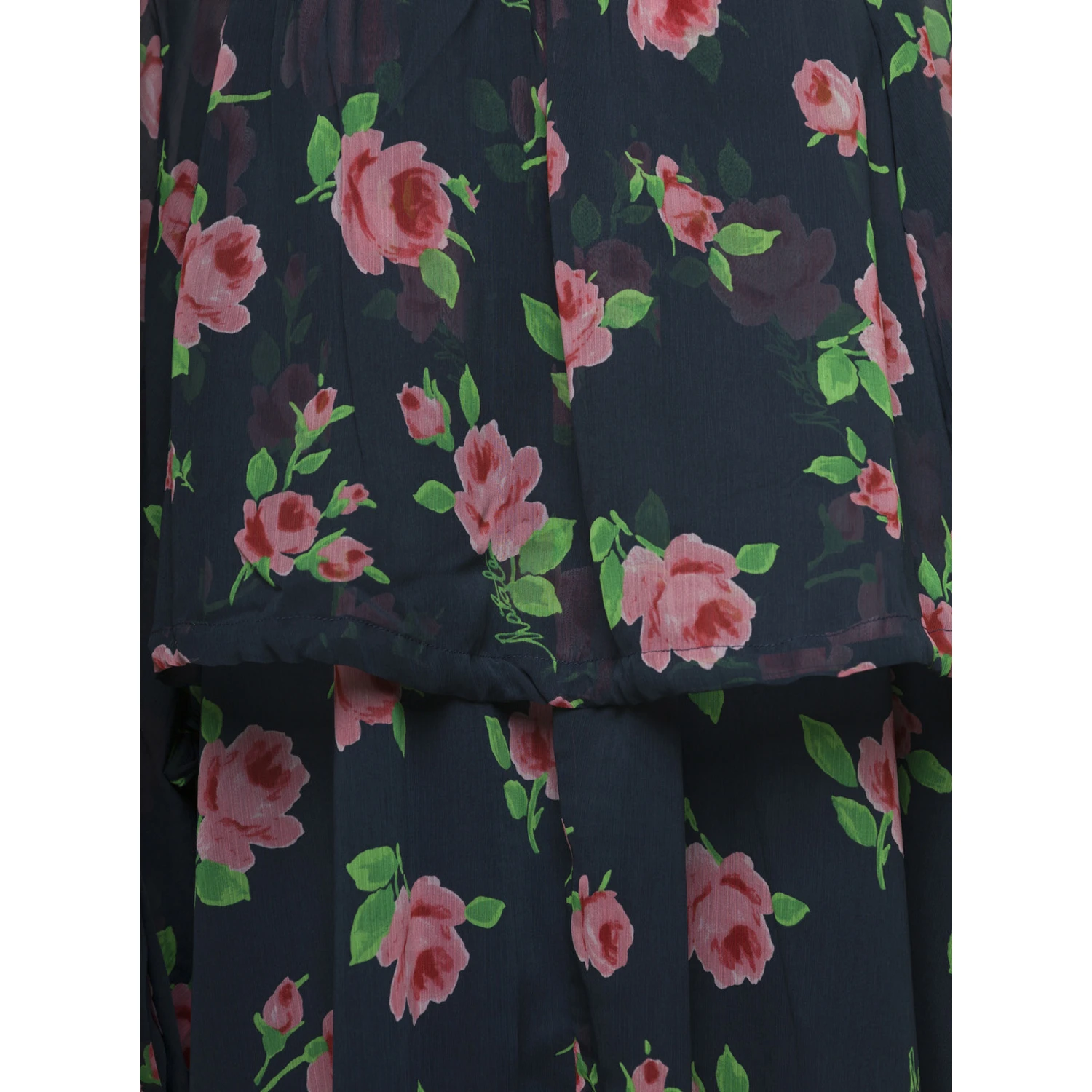 Maxi Multicolor Dress with All-Over Roses Print in Chiffon Woman