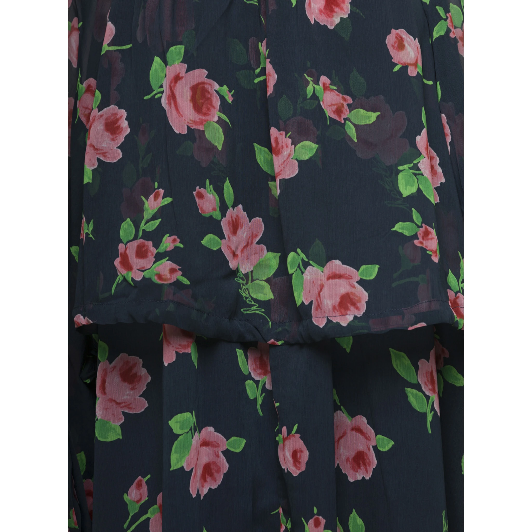 Maxi Multicolor Dress with All-Over Roses Print in Chiffon Woman