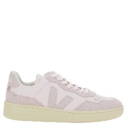 V90 Pink Sneaker with Side Logo and Perforated Toe in Leather Woman