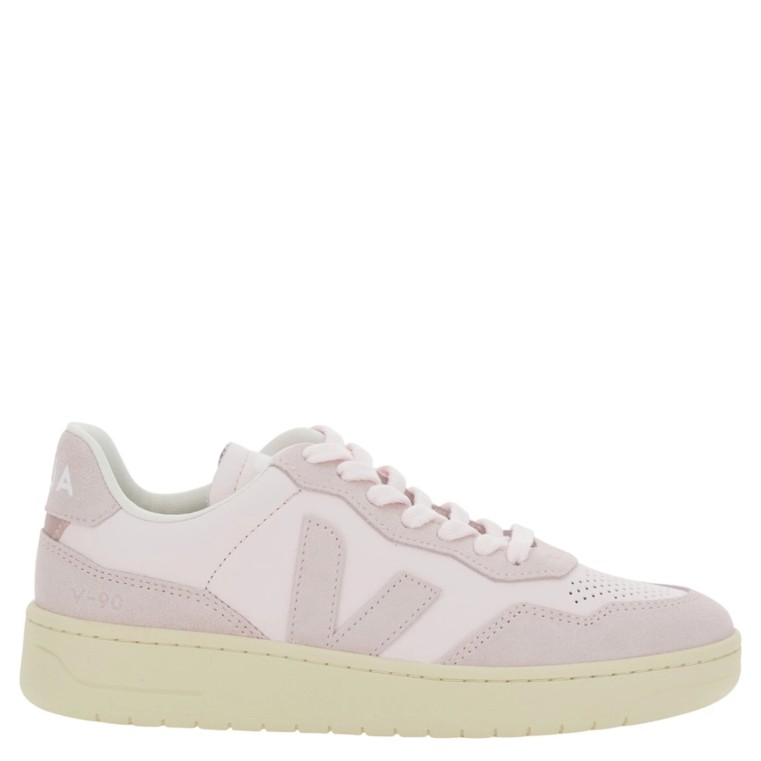V90 Pink Sneaker with Side Logo and Perforated Toe in Leather Woman