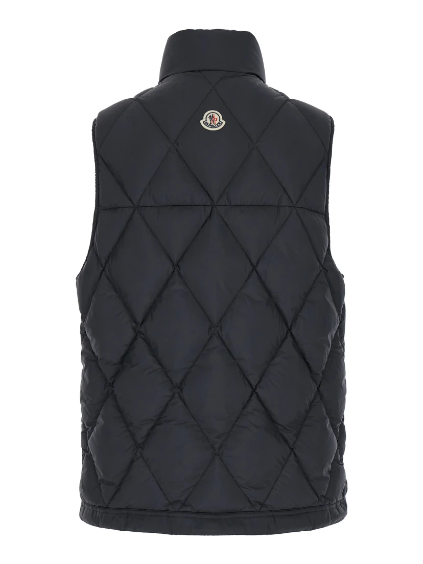 Aroula Black Sleeveless Down Jacket with Zip Closure in Fabric Man