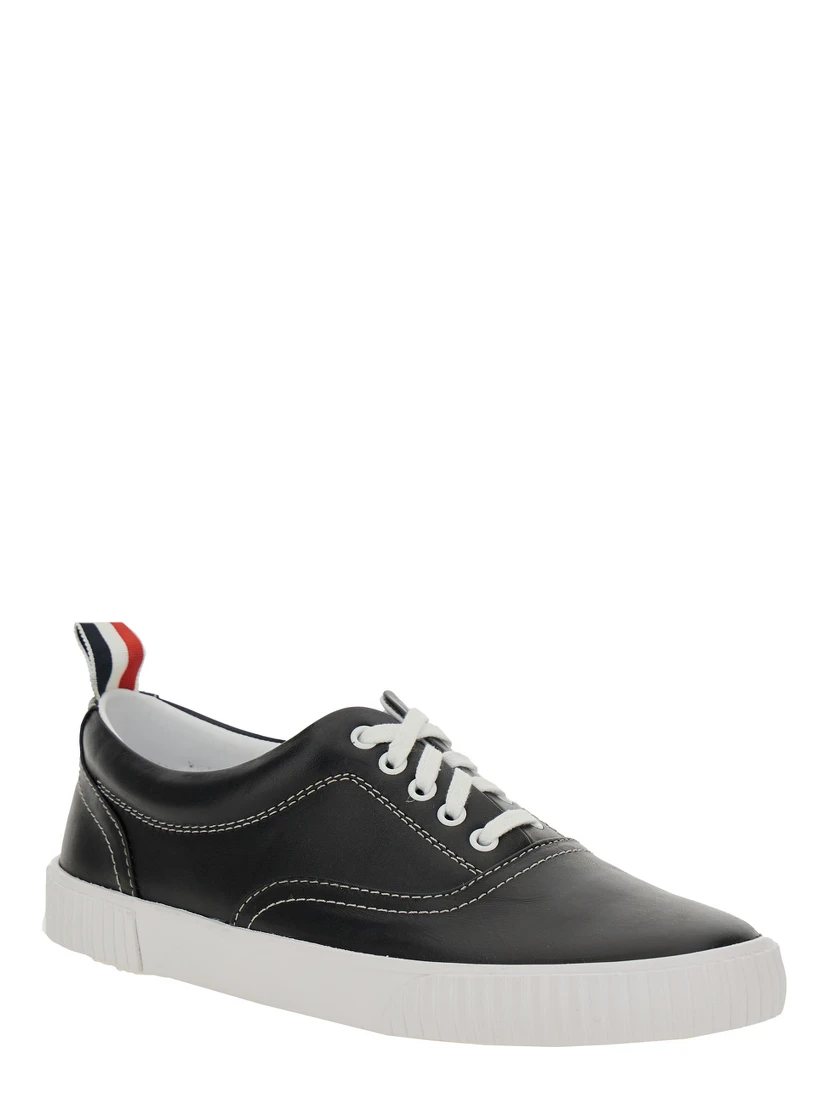 Heritage Black Sneakers with Logo Tab on Heel in Leather Man