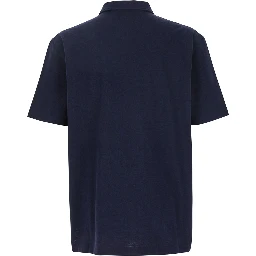 Blue Polo with Classic Collar and Embroidered Logo on the Front in Tone on Tone Cotton Man