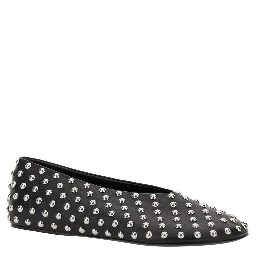 Black Ballet Flats with All-Over Stud in Leather Woman