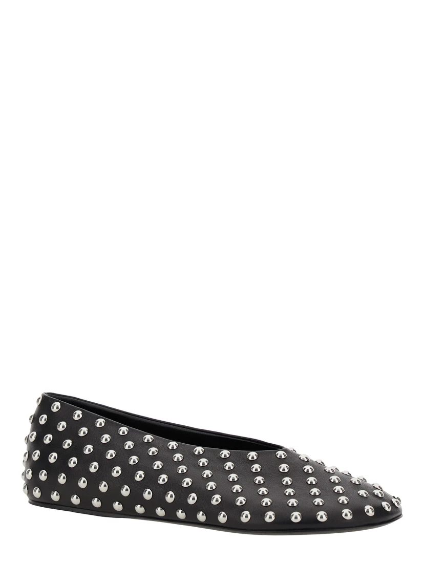 Black Ballet Flats with All-Over Stud in Leather Woman