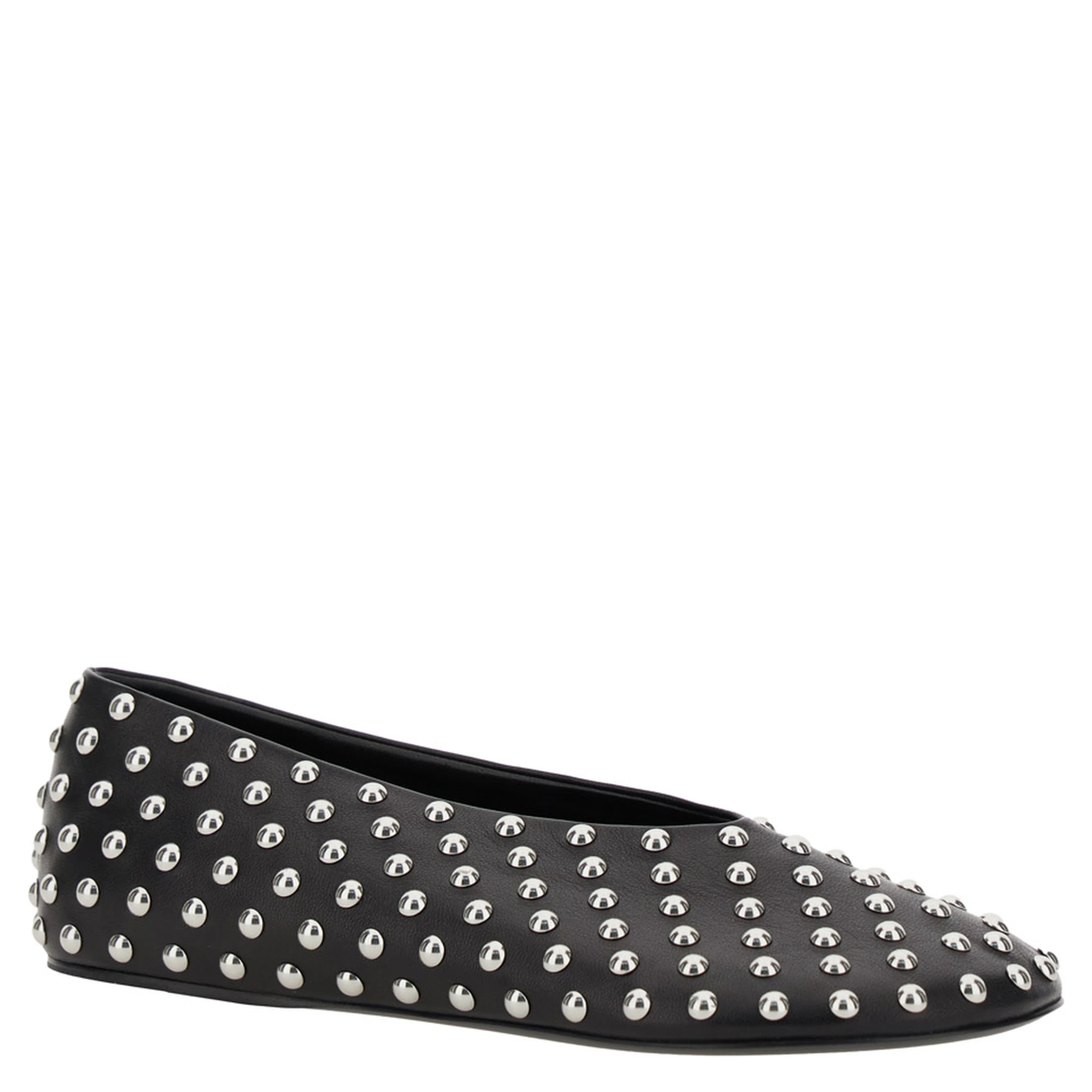 Black Ballet Flats with All-Over Stud in Leather Woman