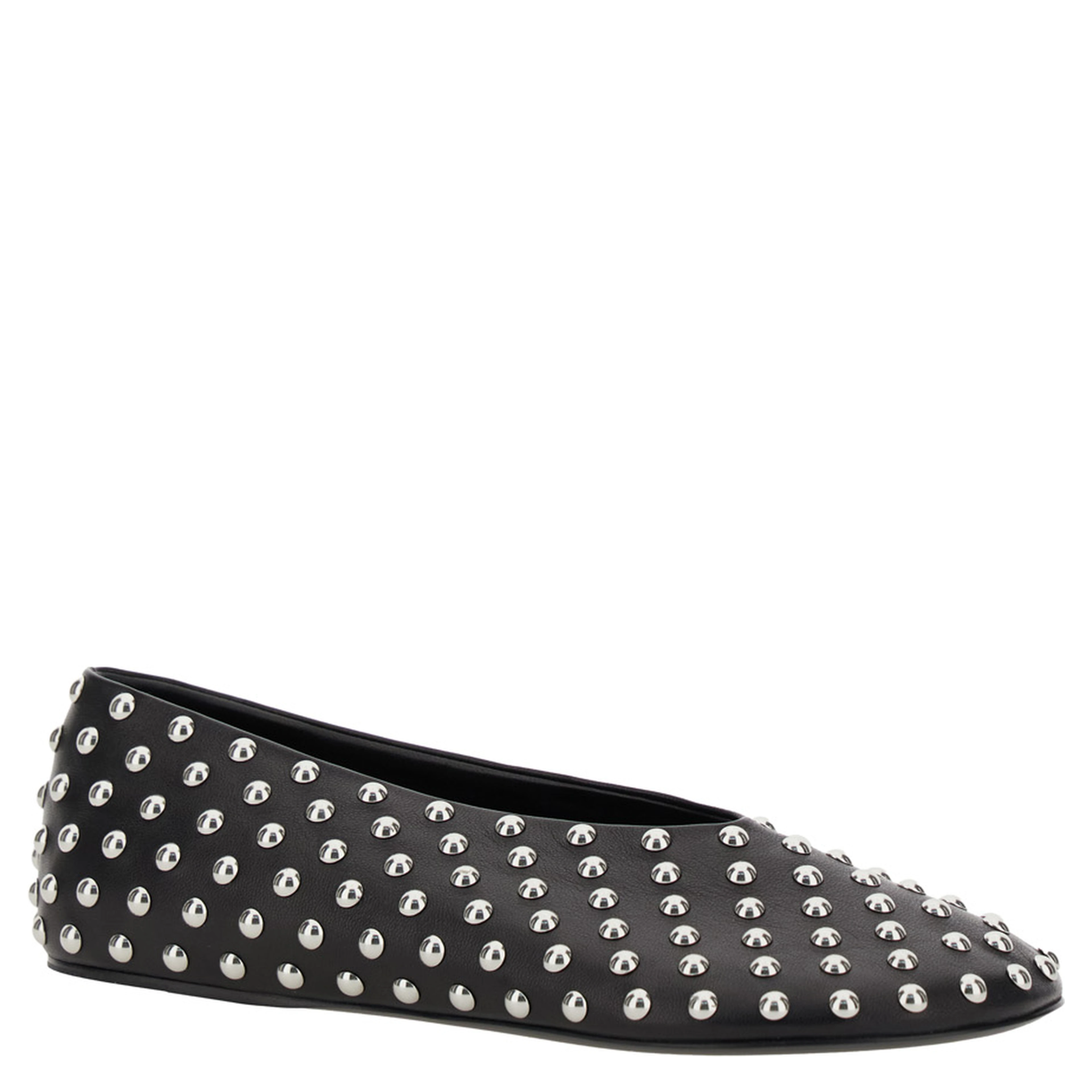 Black Ballet Flats with All-Over Stud in Leather Woman