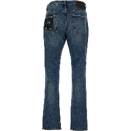 Blue Jeans with Belt Loops and Logo Patch on the Rear in Denim Man