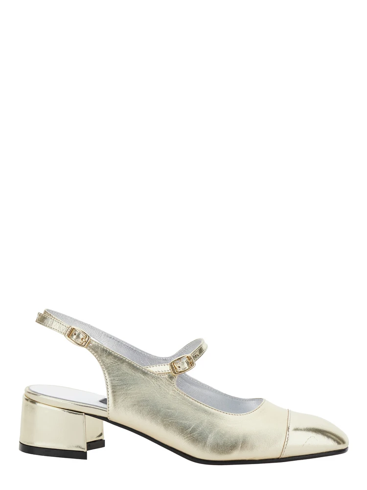 Ischia Metallic Slingback Pumps with Adjustable Strap in Patent Leather Woman