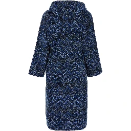 Azul Blue Bathrobe with Zig Zag Motif in Cotton